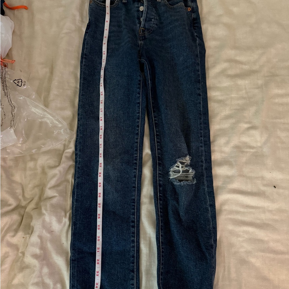 Levi's Dark Blue Distressed Straight Leg Jeans